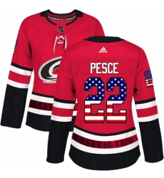 Women's Adidas Carolina Hurricanes #22 Brett Pesce Authentic Red USA Flag Fashion NHL Jersey