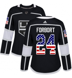 Women's Adidas Los Angeles Kings #24 Derek Forbort Authentic Black USA Flag Fashion NHL Jersey