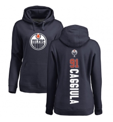 NHL Women's Adidas Edmonton Oilers #91 Drake Caggiula Navy Blue Backer Pullover Hoodie