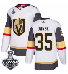 Men's Adidas Vegas Golden Knights #35 Oscar Dansk Authentic White Away 2018 Stanley Cup Final NHL Jersey