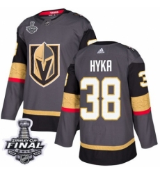 Men's Adidas Vegas Golden Knights #38 Tomas Hyka Authentic Gray Home 2018 Stanley Cup Final NHL Jersey