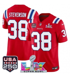 Men's New England Patriots #38 Rhamondre Stevenson Red 2025 F.U.S.E. Super Bowl LX And USA 250 Vapor Limited Football Stitched Jersey
