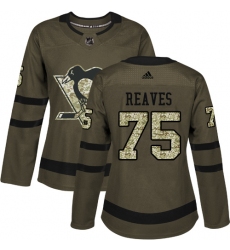 Women's Adidas Pittsburgh Penguins #75 Ryan Reaves Authentic Green Salute to Service NHL Jersey