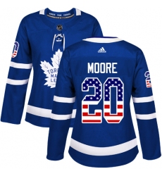 Women's Adidas Toronto Maple Leafs #20 Dominic Moore Authentic Royal Blue USA Flag Fashion NHL Jersey