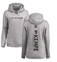 NHL Women's Adidas Los Angeles Kings #9 Adrian Kempe Ash Backer Pullover Hoodie