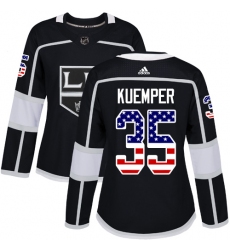 Women's Adidas Los Angeles Kings #35 Darcy Kuemper Authentic Black USA Flag Fashion NHL Jersey