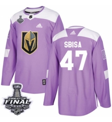 Men's Adidas Vegas Golden Knights #47 Luca Sbisa Authentic Purple Fights Cancer Practice 2018 Stanley Cup Final NHL Jersey