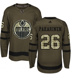Men's Adidas Edmonton Oilers #26 Iiro Pakarinen Authentic Green Salute to Service NHL Jersey