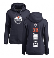 NHL Women's Adidas Edmonton Oilers #36 Jussi Jokinen Navy Blue Backer Pullover Hoodie