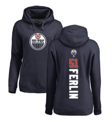 NHL Women's Adidas Edmonton Oilers #51 Brian Ferlin Navy Blue Backer Pullover Hoodie