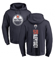 NHL Adidas Edmonton Oilers #58 Anton Slepyshev Navy Blue Backer Pullover Hoodie