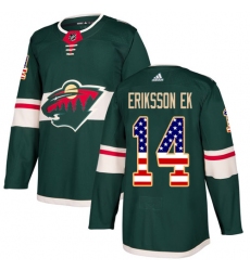 Men's Adidas Minnesota Wild #14 Joel Eriksson Ek Authentic Green USA Flag Fashion NHL Jersey