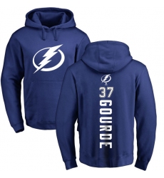NHL Adidas Tampa Bay Lightning #37 Yanni Gourde Royal Blue Backer Pullover Hoodie