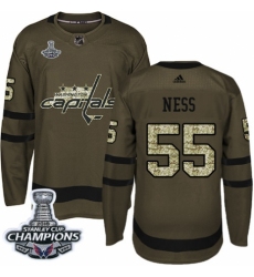 Men's Adidas Washington Capitals #55 Aaron Ness Authentic Green Salute to Service 2018 Stanley Cup Final Champions NHL Jersey