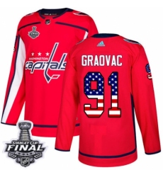 Youth Adidas Washington Capitals #91 Tyler Graovac Authentic Red USA Flag Fashion 2018 Stanley Cup Final NHL Jersey
