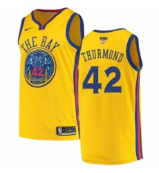 Men's Nike Golden State Warriors #42 Nate Thurmond Authentic Gold 2018 NBA Finals Bound NBA Jersey - City Edition