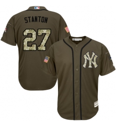 Youth Majestic New York Yankees #27 Giancarlo Stanton Replica Green Salute to Service MLB Jersey