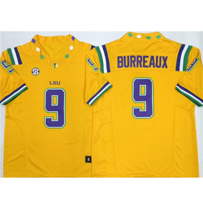 Men's LSU Tigers #9 Joe Burreaux Yellow 2026 F.U.S.E. Stitched Jersey