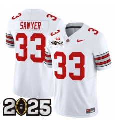 Men's Ohio State Buckeyes #33 Jack Sawyer White 2025 CFP Final F.U.S.E. Vapor Limited Stitched Football Jersey