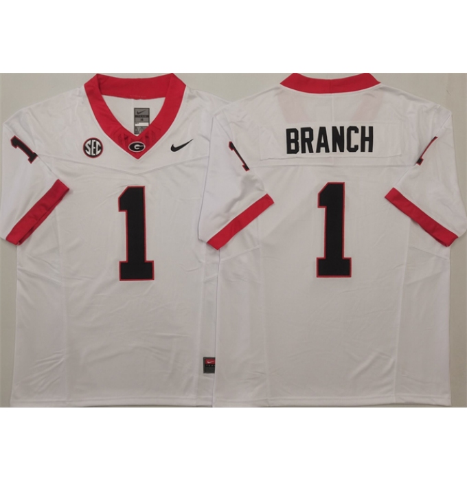 Men's Georgia Bulldogs #1 Zachariah Branch White 2025 F.U.S.E. Stitched Jersey