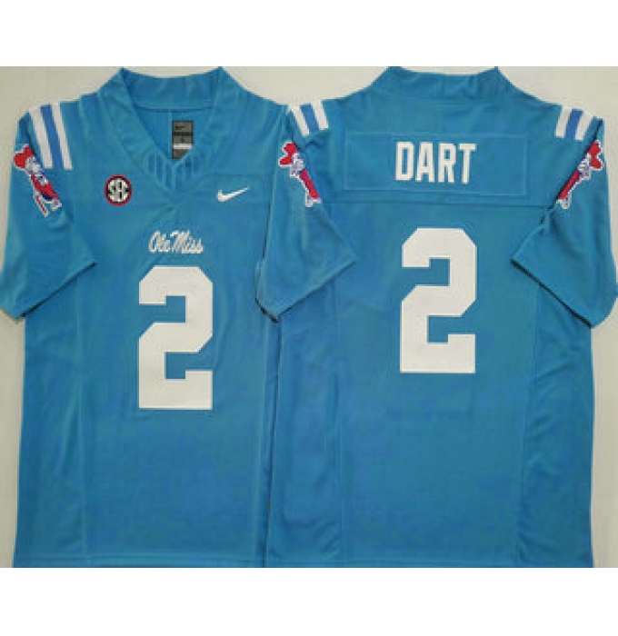 Men's Ole Miss Rebels #2 Jaxson Dart Light Blue 2025 FUSE College Football Jersey