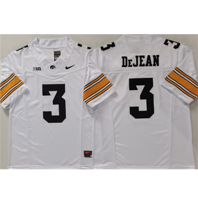 Men's Iowa Hawkeyes #3 Cooper DeJean White F.U.S.E. Stitched Jersey