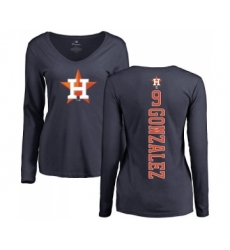 MLB Women's Nike Houston Astros #9 Marwin Gonzalez Navy Blue Backer Long Sleeve T-Shirt