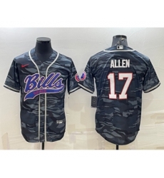 Men's Buffalo Bills Blank #17 Josh Allen Grey Navy Camo With Patch Cool Base Stitched Baseball Jersey