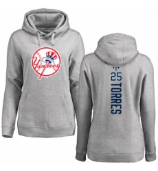 MLB Women's Nike New York Yankees #25 Gleyber Torres Ash Backer Pullover Hoodie