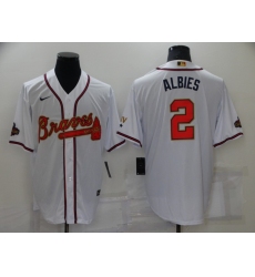 Men's Atlanta Braves #2 Ozzie Albies White 2022 Gold Program Authentic Player Jersey