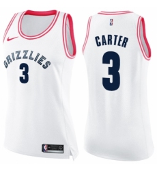Women's Nike Memphis Grizzlies #3 Jevon Carter Swingman White/Pink Fashion NBA Jersey
