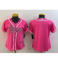 Women's Chicago Bears Blank Pink With Patch Cool Base Stitched Baseball Jersey