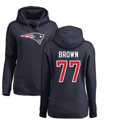 NFL Women's Nike New England Patriots #77 Trent Brown Navy Blue Name & Number Logo Pullover Hoodie