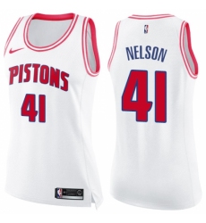 Women's Nike Detroit Pistons #41 Jameer Nelson Swingman White Pink Fashion NBA Jersey