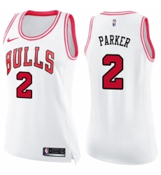 Women's Nike Chicago Bulls #2 Jabari Parker Swingman White Pink Fashion NBA Jersey