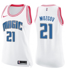 Women's Nike Orlando Magic #21 Timofey Mozgov Swingman White Pink Fashion NBA Jersey