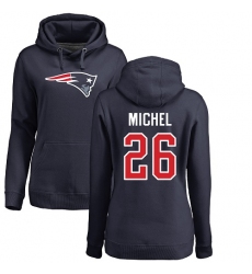 NFL Women's Nike New England Patriots #26 Sony Michel Navy Blue Name & Number Logo Pullover Hoodie