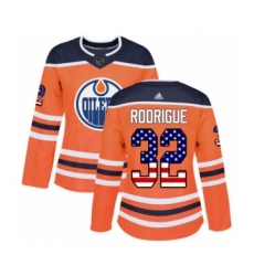 Women's Edmonton Oilers #32 Olivier Rodrigue Authentic Orange USA Flag Fashion Hockey Jersey