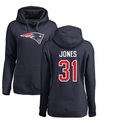 NFL Women's Nike New England Patriots #31 Jonathan Jones Navy Blue Name & Number Logo Pullover Hoodie