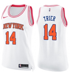 Women's Nike New York Knicks #14 Allonzo Trier Swingman White Pink Fashion NBA Jersey