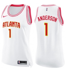 Women's Nike Atlanta Hawks #1 Justin Anderson Swingman White Pink Fashion NBA Jersey