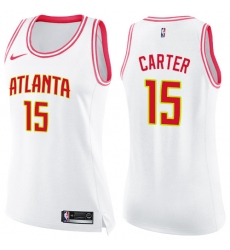 Women's Nike Atlanta Hawks #15 Vince Carter Swingman White Pink Fashion NBA Jersey