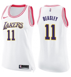 Women's Nike Los Angeles Lakers #11 Michael Beasley Swingman White Pink Fashion NBA Jersey