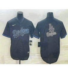 Men's Los Angeles Dodgers Black Team Big Logo Cool Base Stitched Baseball Jersey3
