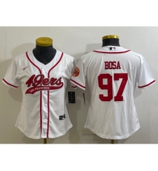 Women's San Francisco 49ers #97 Nick Bosa White With Patch Cool Base Stitched Baseball Jersey