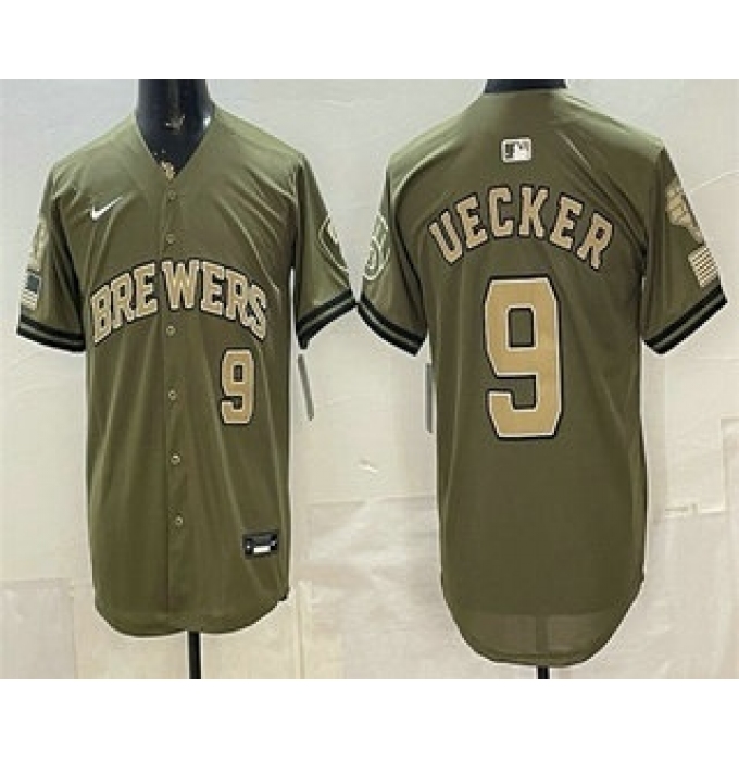 Men's Milwaukee Brewers #9 Bob Uecker Olive 2026 Armed Forces Day Jersey