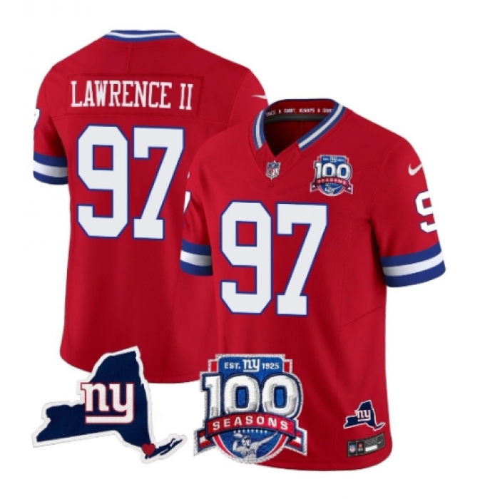 Men's New York Giants #97 Dexter Lawrence II Red 2025 F.U.S.E. 100th Season & State Patch Vapor Limited Football Stitched Jersey