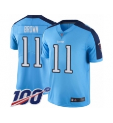 Men's Tennessee Titans #11 A.J. Brown Limited Light Blue Rush Vapor Untouchable 100th Season Football Jersey