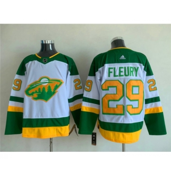 Men's Minnesota Wild #29 Marc-Andre Fleury White Green Stitched Jersey