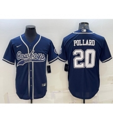 Men's Dallas Cowboys #20 Tony Pollard Navy With Patch Cool Base Stitched Baseball Jersey